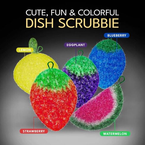 Fun Dish Scrubber by Dish Scrubbie (3PK Mix) - Fruit Shaped Kitchen Sponge Washing Dishes - Reusable Sponges for Scrubbing, Cleaning, Dishwashing - No Odor Sponges Kitchen Scrubbers in Saudi Arabia
