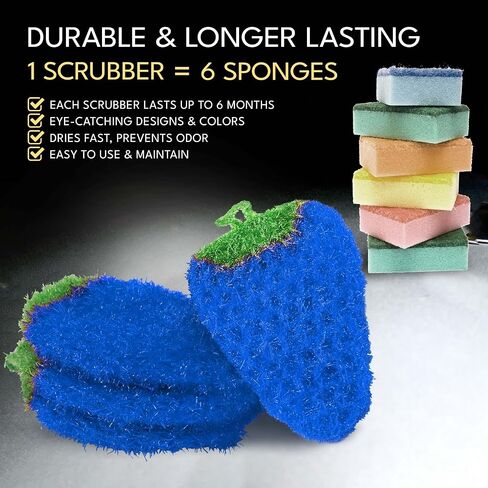 Fun Dish Scrubber by Dish Scrubbie (3PK Mix) - Fruit Shaped Kitchen Sponge Washing Dishes - Reusable Sponges for Scrubbing, Cleaning, Dishwashing - No Odor Sponges Kitchen Scrubbers in Saudi Arabia