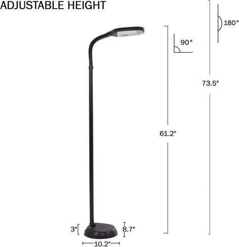 Lavish Home 72-6890 Natural Sunlight Floor Lamp with Bendable Neck-Reading, Craft, Studying, and Esthetician Light, 73.5-Inch Tall, Black in Saudi Arabia