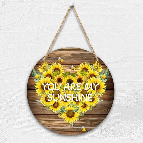 لافتة معلقة لديكور المنزل من الخشب المستدير من You Are My Sunshine Gifts، لوحة معلقة لديكور عباد الشمس هدية ملهمة، زخارف معلقة لمنزل المزرعة لغرفة النوم وغرفة المعيشة - 17 in Kuwait
