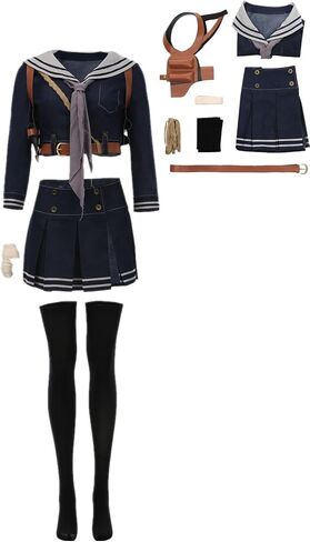 Womens Doll Costume Girls School Uniform Dress Halloween Cosplay Outfits with Socks in Saudi Arabia
