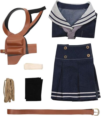 Womens Doll Costume Girls School Uniform Dress Halloween Cosplay Outfits with Socks in Saudi Arabia