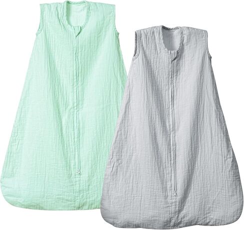 PHF 100% Muslin Cotton Baby Sleep Sacks, 0-6 Months Sleep Sack with 2-Way Zipper, 2 Pack Cooling Unisex 0.5 TOG Breathable Small Size Sleeveless Baby Wearable Blanket, Blue & Green in Saudi Arabia