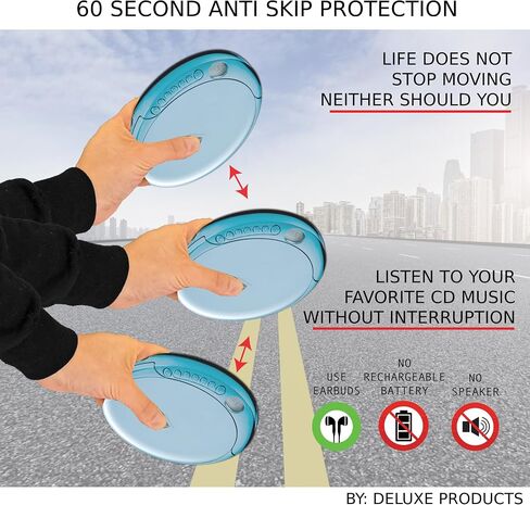 CD Player Portable with 60 Second Anti Skip, Stereo Earbuds, Includes Aux in Cable and AC USB Power Cable for use at Home or in Car in Saudi Arabia