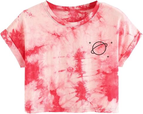 SweatyRocks Women's Short Sleeve Tie Dye Crop Top T Shirt Summer Casual Tees in Saudi Arabia
