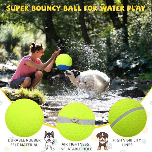 4 Pcs 9.5 Inch Large Tennis Ball for Dogs, Inflatable Giant Tennis Ball, Jumbo Dog Ball, Funny Outdoor Sports Ball Gift with Pump for Small Medium Large Dog, Birthday Interactive Dog Toys in Saudi Arabia