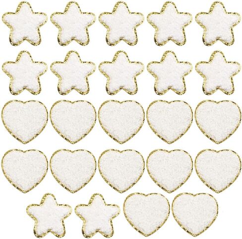 MSCFTFB 24 Pieces Heart Star Flower Chenille Patches Embroidered Iron on Patch Appliques for School Awards Jackets Hoodies Pants DIY Sewing Clothes Embellishment (Heart,Aqua) in Saudi Arabia