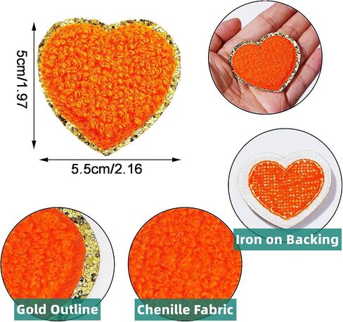 MSCFTFB 24 Pieces Heart Star Flower Chenille Patches Embroidered Iron on Patch Appliques for School Awards Jackets Hoodies Pants DIY Sewing Clothes Embellishment (Heart,Aqua) in Saudi Arabia