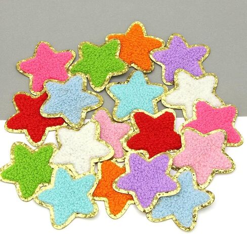MSCFTFB 24 Pieces Heart Star Flower Chenille Patches Embroidered Iron on Patch Appliques for School Awards Jackets Hoodies Pants DIY Sewing Clothes Embellishment (Heart,Aqua) in Saudi Arabia