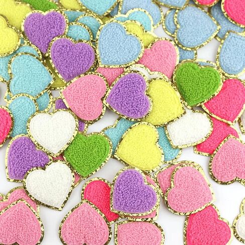 MSCFTFB 24 Pieces Heart Star Flower Chenille Patches Embroidered Iron on Patch Appliques for School Awards Jackets Hoodies Pants DIY Sewing Clothes Embellishment (Heart,Aqua) in Saudi Arabia