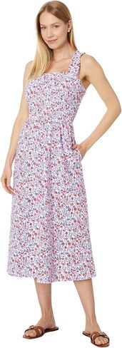 Tommy Hilfiger Women's Smocked Midi Dress, Bright White/Scarlet Floral in Saudi Arabia