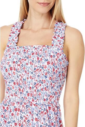 Tommy Hilfiger Women's Smocked Midi Dress, Bright White/Scarlet Floral in Saudi Arabia