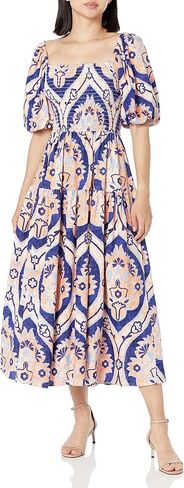 MOON RIVER Women's Square Neck Puff Shirred Dress in Kuwait