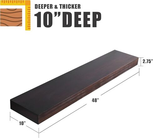 رف مسطح من الخشب الصلب لغرفة المعيشة وغرفة النوم والحمام، رف مثبت على الحائط لديكور المنزل، إسبرسو، 48 بوصة in Kuwait