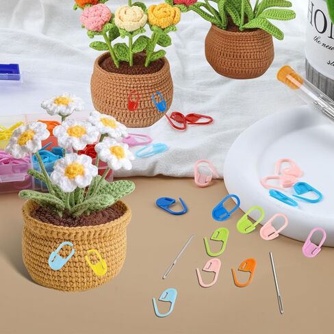 BLMHTWO 150 قطعة من علامات الغرز، 10 ألوان لحياكة الكروشيه مع 3 أحجام، 15 قطعة من إبر الخياطة الحادة للعيون الكبيرة لعلامة ملابس الحياكة مع صندوق تخزين in Kuwait