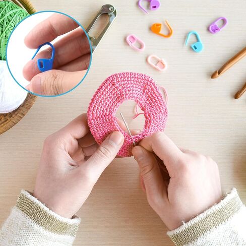 BLMHTWO 150 قطعة من علامات الغرز، 10 ألوان لحياكة الكروشيه مع 3 أحجام، 15 قطعة من إبر الخياطة الحادة للعيون الكبيرة لعلامة ملابس الحياكة مع صندوق تخزين in Kuwait