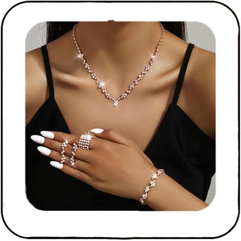 GORAIS Prom Wedding Jewelry Sets Rhinestone Bridal Necklace Earrings Bracelet Ring Set Costume Jewelry for Brides in Saudi Arabia