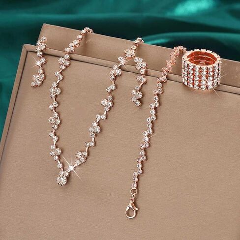 GORAIS Prom Wedding Jewelry Sets Rhinestone Bridal Necklace Earrings Bracelet Ring Set Costume Jewelry for Brides in Saudi Arabia