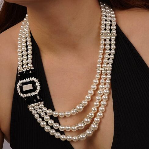 Missgrace Women Bride Boho 1920s Vintage Fashion Pearl Rhinestones Crystals Choker Necklace Long Pearl Dangle Earrings and Necklace Jewelry Set Prom Party Chunky Necklace for Women in Kuwait