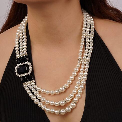 Missgrace Women Bride Boho 1920s Vintage Fashion Pearl Rhinestones Crystals Choker Necklace Long Pearl Dangle Earrings and Necklace Jewelry Set Prom Party Chunky Necklace for Women in Kuwait