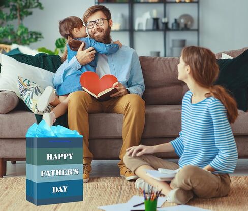 حقيبة هدايا عيد الأب من PETCEE - حقيبة هدايا ورقية لعيد الأب السعيد مقاس 11.5 بوصة مع حقيبة هدايا عيد الأب الورقية مع مقبض حقيبة هدايا متوسطة الحجم للأب والزوج والجد in Kuwait