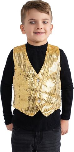 Dress Up America Sequin Vest for Kids - Silver Shiny Dance Vest for Boys - Party Costume for Girls and Boys in Saudi Arabia