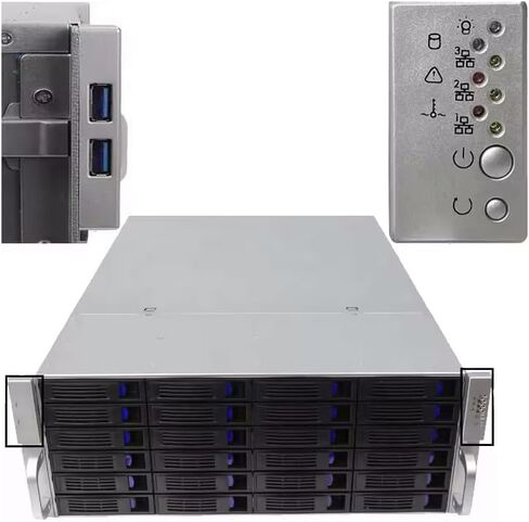 4U 21.7″ 24 Bay 2.5″ / 3.5″ SATA/SAS Hot Swap Server Rackmount Chassis. SFF-8087 Backplane. MB ATX/MATX/ITX. PSU 2U Redundant / 2U Single/ATX. Full Height PCIe Case. in Saudi Arabia