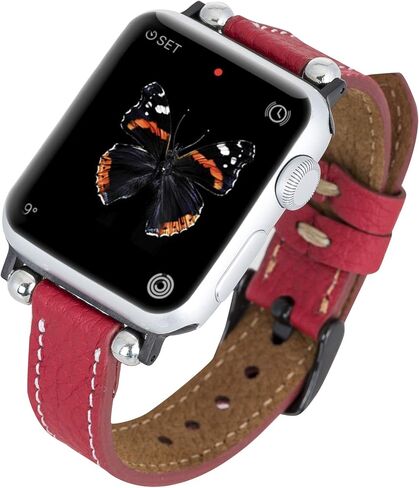 سوار ساعة Venito Foggia من الجلد متوافق مع سلسلة ساعات Apple 1، 2، 3، 4، 5، 6، 7، SE، مع أجزاء من الفولاذ المقاوم للصدأ in Kuwait