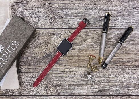 سوار ساعة Venito Foggia من الجلد متوافق مع سلسلة ساعات Apple 1، 2، 3، 4، 5، 6، 7، SE، مع أجزاء من الفولاذ المقاوم للصدأ in Kuwait