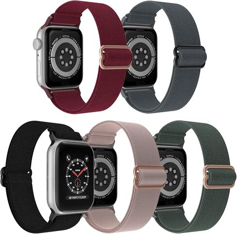 [5 عبوات] سوار ساعة قابل للتمدد متوافق مع ساعة Apple 38 مم 40 مم 42 مم 41 مم 44 مم 45 مم للنساء حزام نحيف ناعم قابل للتعديل أساور رياضية مرنة مضفرة لسلسلة iWatch 7/6/5/4/3/2/1/SE in Kuwait