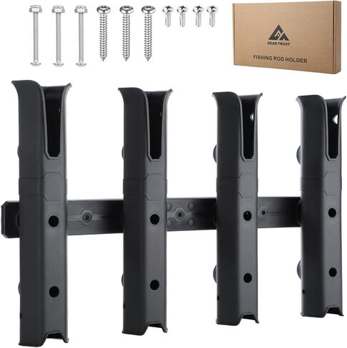 4-Tube Adjustable Fishing Rod Holder Bracket, Self-Adhesive Fishing Pole Holders for Garage Wall Mounted Fishing Rod Holders for Fishing Boat Wagon Golf Cart Crate Cooler ATV Trailer- Black in Saudi Arabia