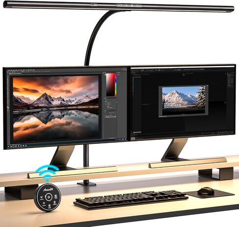Desk Lamp for Home Office, Desk Light with Remote Control, Monitor Light with Telescopic Rod, Gesture Sensing Office Lamp, Architect Desk Lamp, Adjustable Brightness & Color Temperature, 24W in Saudi Arabia