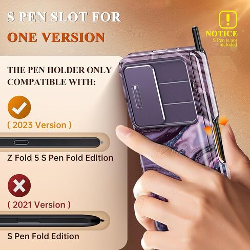 حافظة GVIEWIN رخام لهاتف Samsung Galaxy Z Fold 5، مع فتحة قلم S مدمجة، وغطاء عدسة الكاميرا المنزلقة، وواقي الشاشة، وحماية المفصلات، وغطاء هاتف Fold5 لحماية كامل الجسم 2023 (الرمال المتحركة/الأرجواني) in Kuwait