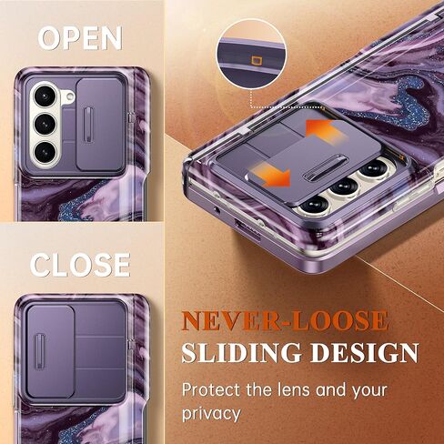حافظة GVIEWIN رخام لهاتف Samsung Galaxy Z Fold 5، مع فتحة قلم S مدمجة، وغطاء عدسة الكاميرا المنزلقة، وواقي الشاشة، وحماية المفصلات، وغطاء هاتف Fold5 لحماية كامل الجسم 2023 (الرمال المتحركة/الأرجواني) in Kuwait