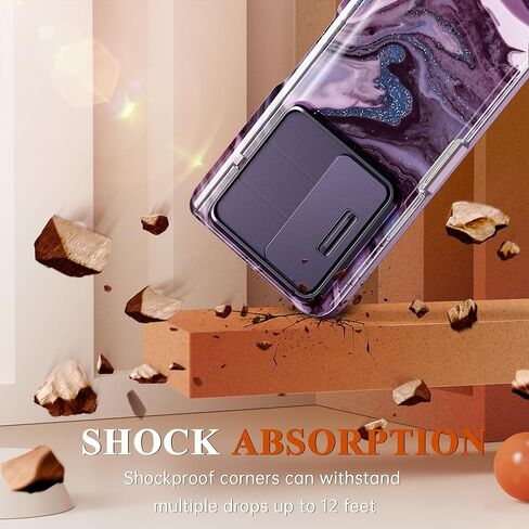 حافظة GVIEWIN رخام لهاتف Samsung Galaxy Z Fold 5، مع فتحة قلم S مدمجة، وغطاء عدسة الكاميرا المنزلقة، وواقي الشاشة، وحماية المفصلات، وغطاء هاتف Fold5 لحماية كامل الجسم 2023 (الرمال المتحركة/الأرجواني) in Kuwait