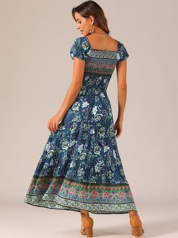 Allegra K Boho Maxi Dress for Women's Off-Shoulder Floral Smocked Dress in Saudi Arabia