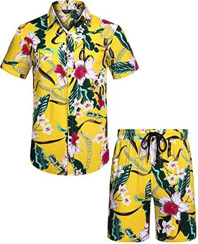 Cromoncent Men's Hawaiian 2 Piece Sets Short Sleeve Button Down Shirts and Shorts Printed Vacation Outfits in Saudi Arabia