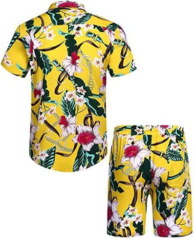 Cromoncent Men's Hawaiian 2 Piece Sets Short Sleeve Button Down Shirts and Shorts Printed Vacation Outfits in Saudi Arabia