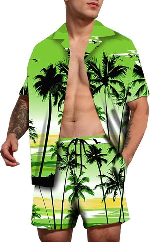 Cromoncent Men's Hawaiian 2 Piece Sets Short Sleeve Button Down Shirts and Shorts Printed Vacation Outfits in Saudi Arabia