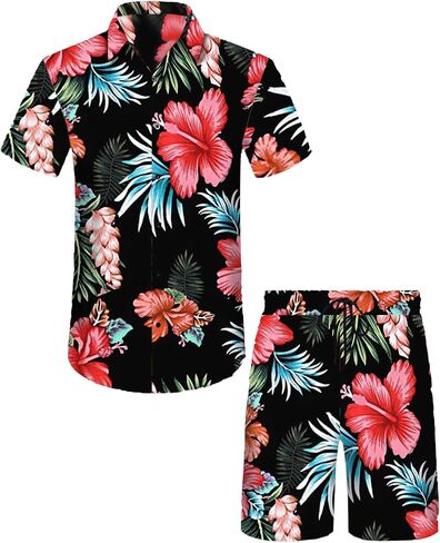 Cromoncent Men's Hawaiian 2 Piece Sets Short Sleeve Button Down Shirts and Shorts Printed Vacation Outfits in Saudi Arabia