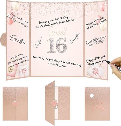 بديل كتاب ضيف عيد الميلاد 16 من vlipoasn، زينة عيد ميلاد ذهبية حلوة 16 للفتيات، كتاب توقيع زينة عيد الميلاد السادس عشر، هدية عيد ميلاد إبداعية حلوة 16 للفتيات in Kuwait