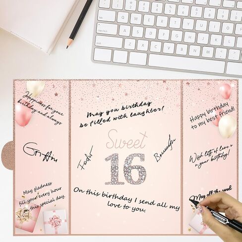 بديل كتاب ضيف عيد الميلاد 16 من vlipoasn، زينة عيد ميلاد ذهبية حلوة 16 للفتيات، كتاب توقيع زينة عيد الميلاد السادس عشر، هدية عيد ميلاد إبداعية حلوة 16 للفتيات in Kuwait