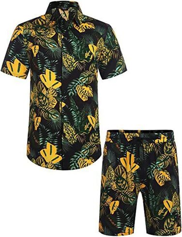 Cromoncent Men's Hawaiian 2 Piece Sets Short Sleeve Button Down Shirts and Shorts Printed Vacation Outfits in Saudi Arabia