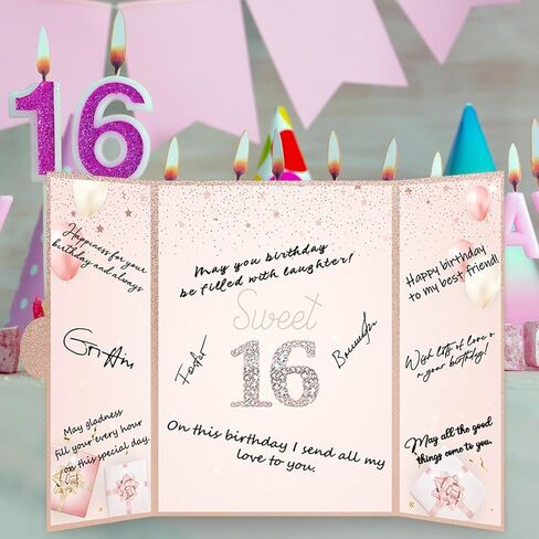 بديل كتاب ضيف عيد الميلاد 16 من vlipoasn، زينة عيد ميلاد ذهبية حلوة 16 للفتيات، كتاب توقيع زينة عيد الميلاد السادس عشر، هدية عيد ميلاد إبداعية حلوة 16 للفتيات in Kuwait