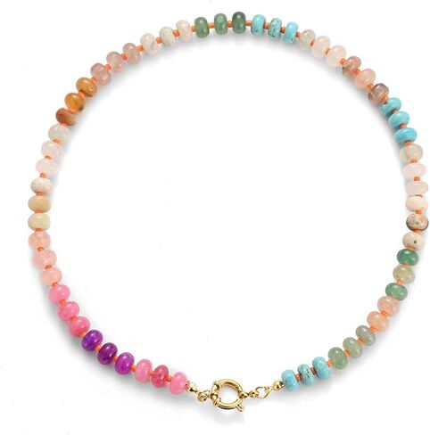 Natural Stone Beaded Necklace for Women Boho Colorful Beads Choker Necklace Rainbow Charm Necklace Surfer Beach Necklace Jewelry Gift in Saudi Arabia