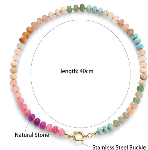 Natural Stone Beaded Necklace for Women Boho Colorful Beads Choker Necklace Rainbow Charm Necklace Surfer Beach Necklace Jewelry Gift in Saudi Arabia