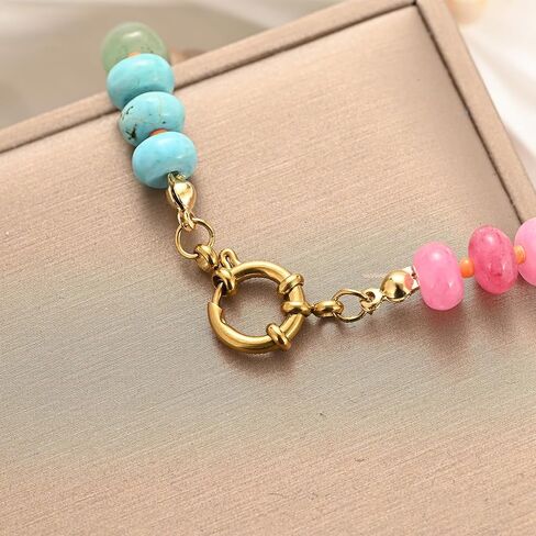 Natural Stone Beaded Necklace for Women Boho Colorful Beads Choker Necklace Rainbow Charm Necklace Surfer Beach Necklace Jewelry Gift in Saudi Arabia
