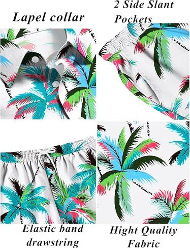 LecGee Mens Coconut Tree Hawaiian Sets Casual Short Sleeve Button Down Shirts Shorts 2 Piece Outfits Summer Tracksuit in Saudi Arabia