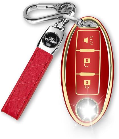 3 Button Key Fob Cover for Altima Armada Maxima Murano Pathfinder Rogue Infiniti, Soft TPU Key Case Shell with Leather Keychain Full Key Protector, Black in Kuwait