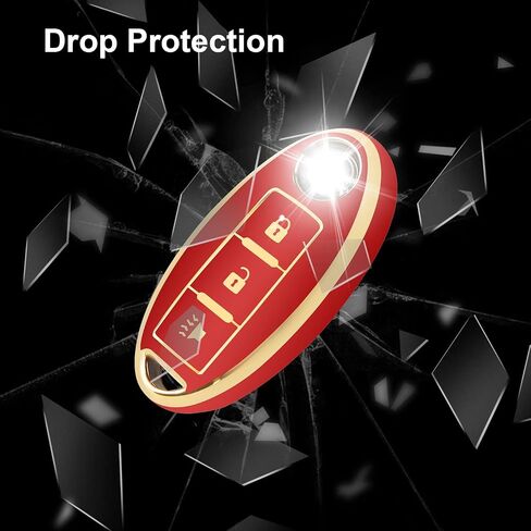 3 Button Key Fob Cover for Altima Armada Maxima Murano Pathfinder Rogue Infiniti, Soft TPU Key Case Shell with Leather Keychain Full Key Protector, Black in Kuwait